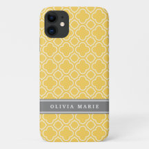 Padrão de Quatrefoil Amarelo na moda com Nome