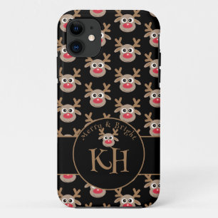 Capa Para iPhone 11 Padrão de Reinador de Cuta de Monograma Preto de N