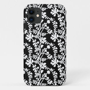 Capa Para iPhone 11 Padrão De Repetição Floral Preto E Branco