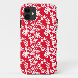 Capa Para iPhone 11 Padrão De Repetição Floral Vermelho E Branco