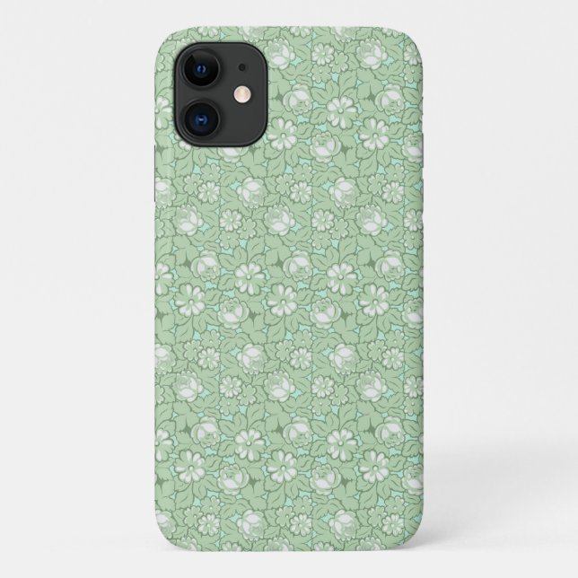 Capa Para iPhone 11 Padrão de rosa em verde claro (Verso)