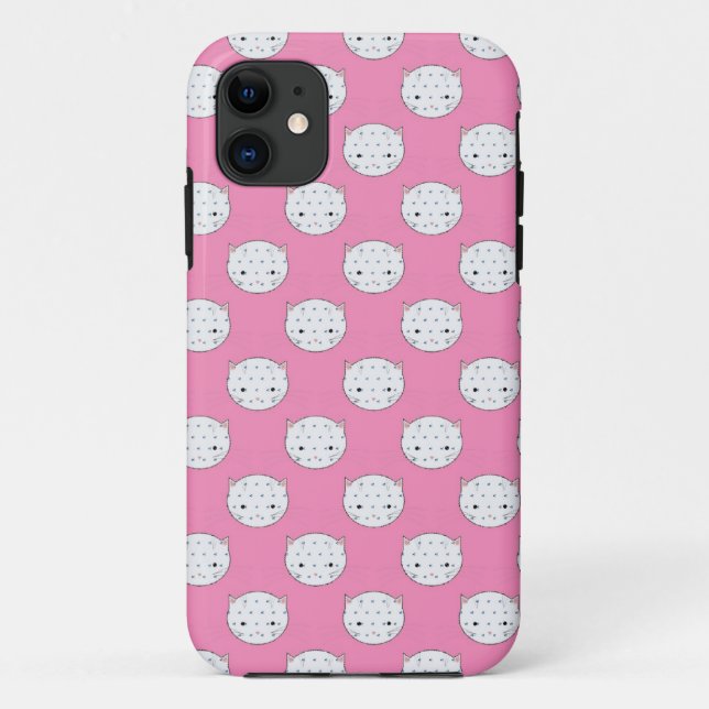 Capa Para iPhone 11 Padrão de rosto branco e rosa do Gatinho da bolinh (Verso)