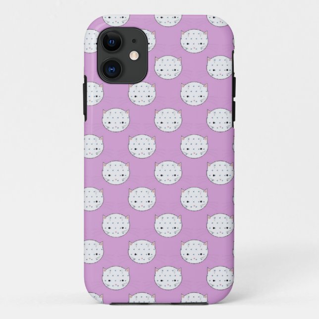 Capa Para iPhone 11 Padrão de Rosto de Gatinho Lavanda e Branco Pontos (Verso)