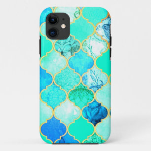 Capa Para iPhone 11 Padrão de Sereia Verde Azul, Dourado