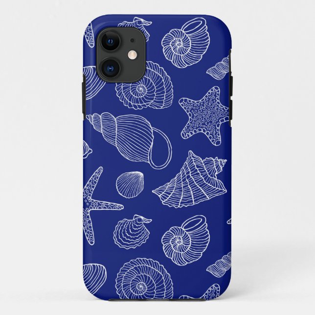 Capa Para iPhone 11 Padrão de shell azul brilhante (Verso)