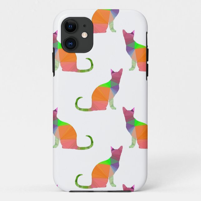 Capa Para iPhone 11 Padrão de Silhueta de Gato Poly Baixo (Verso)
