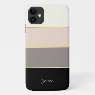 Capa Para iPhone 11 Padrão de Stripes Moderno na moda com Nome