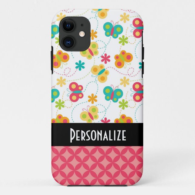 Capa Para iPhone 11 padrão de trilhas de borboletas fofas (Verso)