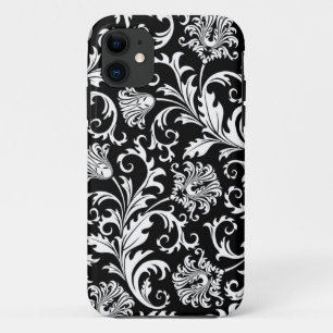 Capa Para iPhone 11 Padrão De Vintagem De Damascos Florais Pretos E Br
