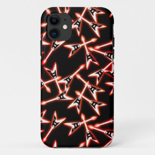 Capa Para iPhone 11 Padrão de Violão Elétrico de Metal Vermelho e Negr