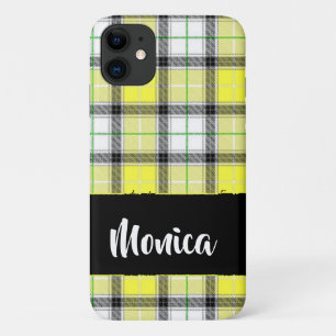 Capa Para iPhone 11 Padrão de xadrez amarelo do nome personalizado