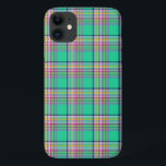 Capa Para iPhone 11 Padrão de Xadrez Cinzenta Verde e Rosa<br><div class="desc">O gabinete da Samsung Galaxy S5 com um padrão de xadrez girinal original Plaidwerx em verde-claro para o mar, rosa-quente, ouro amarelo e azul-marinho, com sotaques brancos.</div>