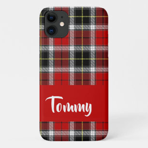 Capa Para iPhone 11 Padrão de xadrez vermelha do nome personalizado