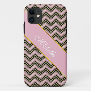 Capa Para iPhone 11 Padrão de ziguezague preto e rosa