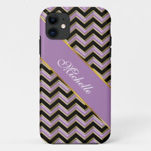 Capa Para iPhone 11 Padrão de Zigzag Preto Dourado Ametist