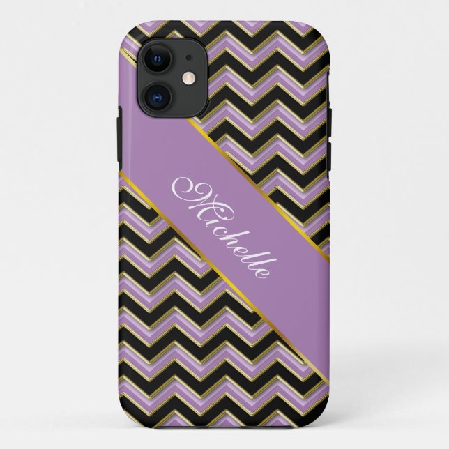 Capa Para iPhone 11 Padrão de Zigzag Preto Dourado Ametist (Verso)