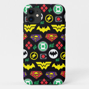 Capa Para iPhone 11 Padrão do logotipo da Liga da Justiça Chibi