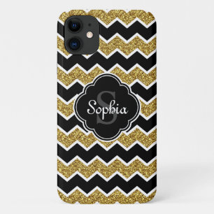 Capa Para iPhone 11 Padrão Dourado de Glitter Glitter Branco Preto