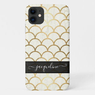 Capa Para iPhone 11 Padrão Dourado de Shell Preto Branco da Arte Vinta