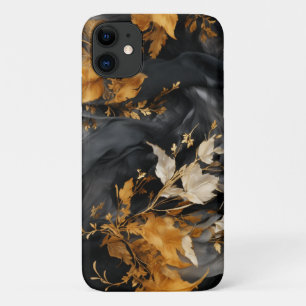 Capa Para iPhone 11 Padrão Dourado Floral Elegante Preto