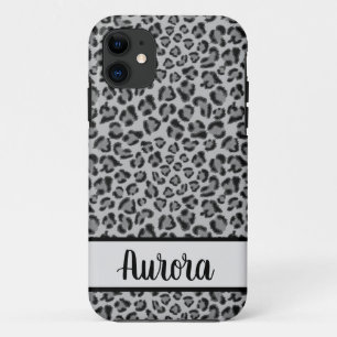 Capa Para iPhone 11 Padrão elegante de leopardo onça-preta cinza 