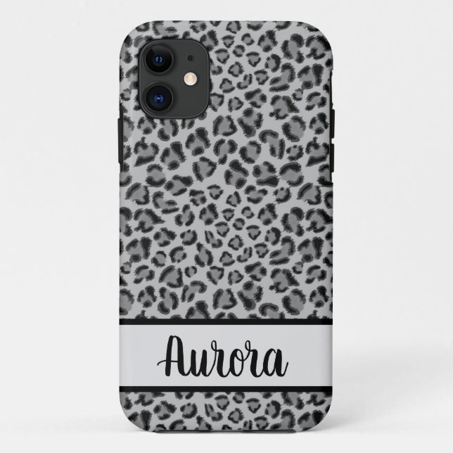 Capa Para iPhone 11 Padrão elegante de leopardo onça-preta cinza  (Verso)