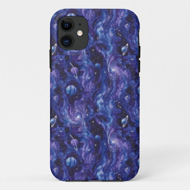 Capa Para iPhone 11 Padrão espacial com estrelas e planetas (Verso)
