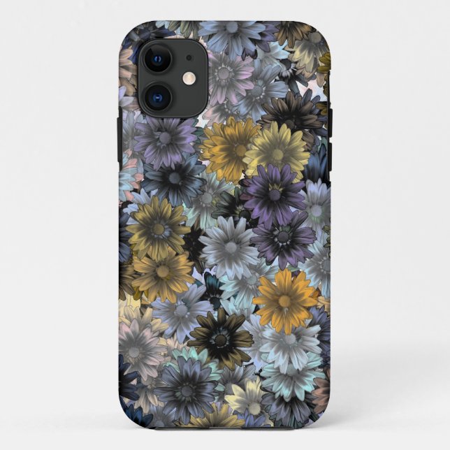 Capa Para iPhone 11 Padrão floral azul da cinza (Verso)