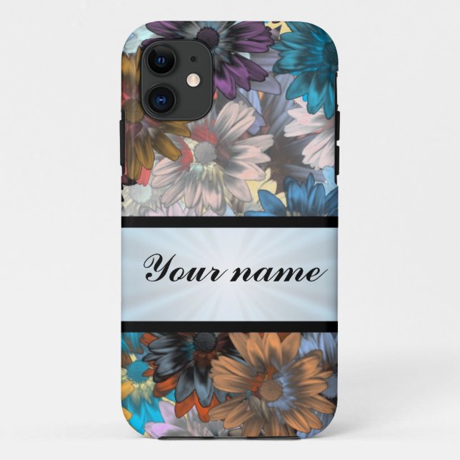 Capa Para iPhone 11 Padrão floral azul e castanho (Verso)