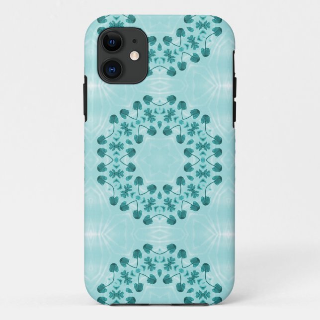 Capa Para iPhone 11 Padrão Floral, Azul Teal (Verso)