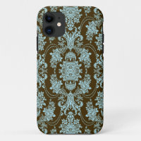 Padrão Floral Barroco Azul E Castanho