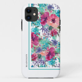 Capa Para iPhone 11 Padrão Floral Colorido de Aquarela Feminina