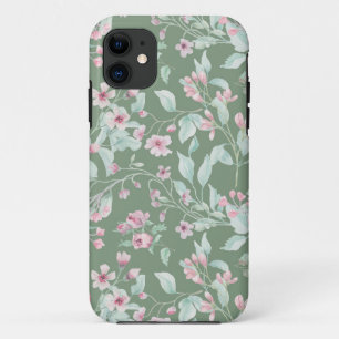 Capa Para iPhone 11 Padrão floral cor-de-rosa e pincelado Maiúsculo
