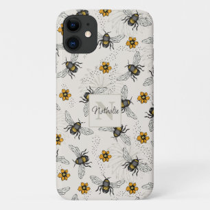Capa Para iPhone 11 Padrão Floral de Abelhas Amarelas e Ivory Summer