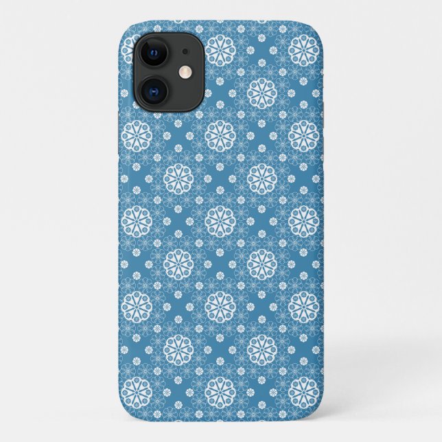 Capa Para iPhone 11 padrão floral de abstrato aberwork em azul claro (Verso)