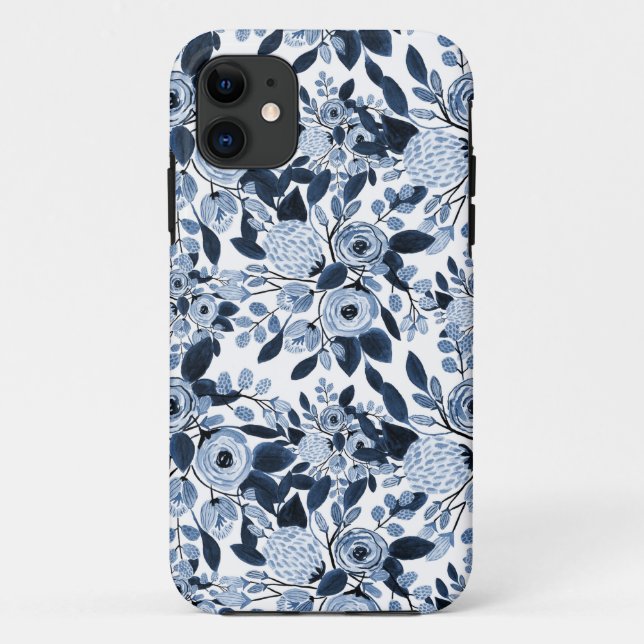 Capa Para iPhone 11 Padrão Floral de Cor de Água Azul do Pastel marinh (Back)