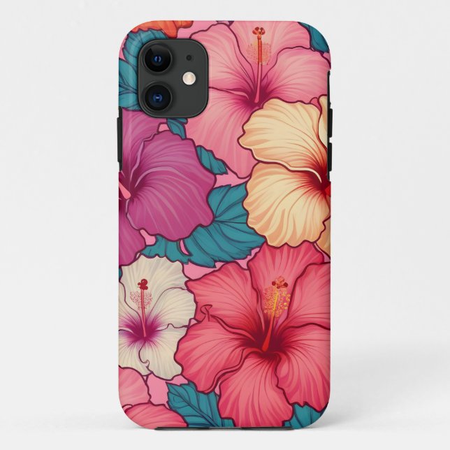 Capa Para iPhone 11 Padrão floral de hibisco tropical (Verso)