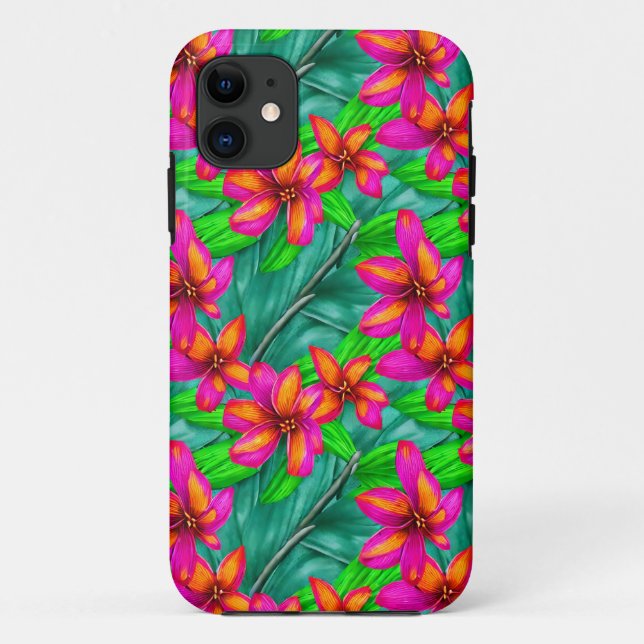 Capa Para iPhone 11 Padrão Floral de Paraíso Tropical (Verso)