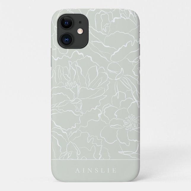 Capa Para iPhone 11 Padrão Floral de Salvia Prateada Personalizado (Verso)