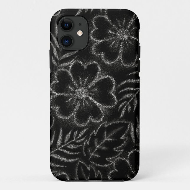 Capa Para iPhone 11 Padrão Floral Preto e Branco (Verso)