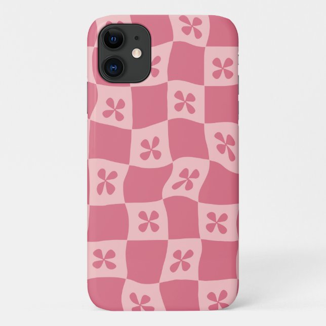Capa Para iPhone 11 Padrão Floral Retro-Rosa Verificado (Verso)