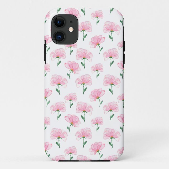 Capa Para iPhone 11 Padrão Floral Rosa Elegante (Verso)