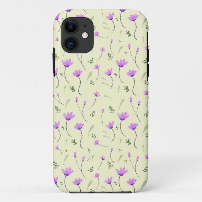 Capa Para iPhone 11 padrão floral roxo em amarelo (Verso)