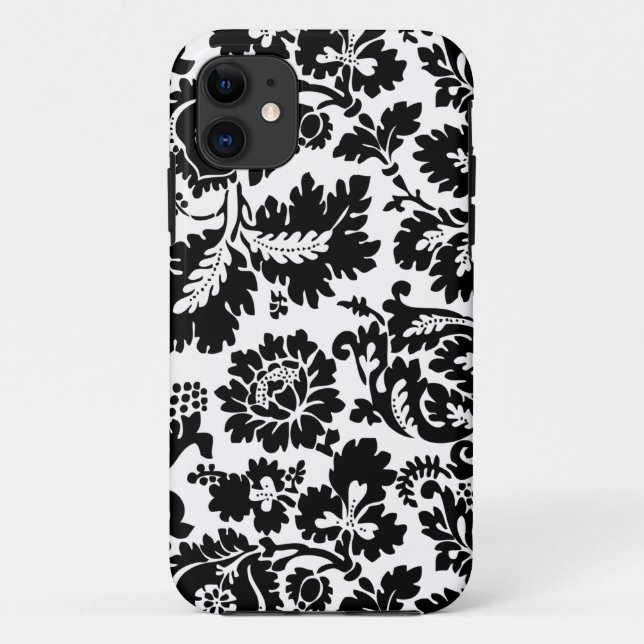 Capa Para iPhone 11 Padrão Floral Veneziano Preto e Branco de William  (Verso)