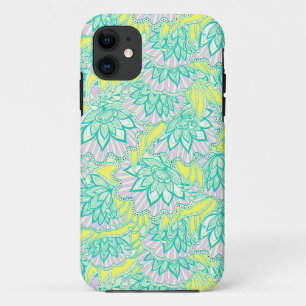 Capa Para iPhone 11 Padrão floral verde-amarelo