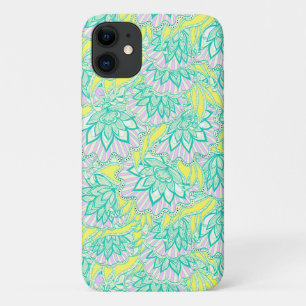 Capa Para iPhone 11 Padrão floral verde-amarelo