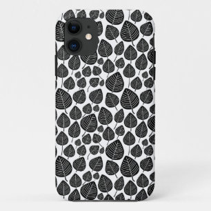 Capa Para iPhone 11 Padrão Folha 02 - Preto em Branco