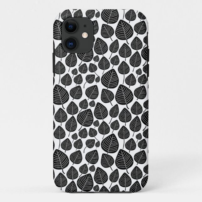 Capa Para iPhone 11 Padrão Folha 02 - Preto em Branco (Verso)