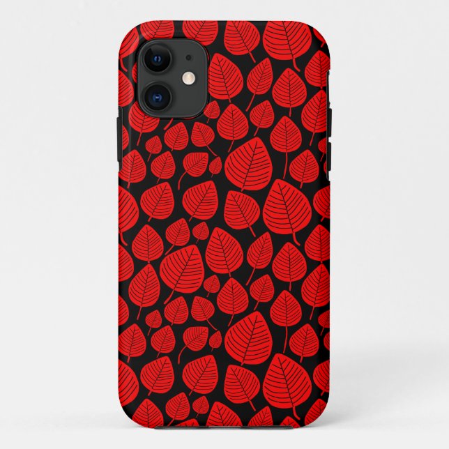 Capa Para iPhone 11 Padrão Folha 02 - Vermelho em Preto (Verso)