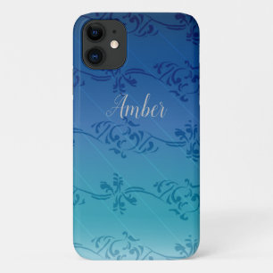 Capa Para iPhone 11 Padrão Folha de Gradiente Azul Personalizado